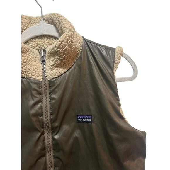 Patagonia Vest Women's Large Fleece Oatmeal Retro Deep Pile Reversible Los Lobos - Picture 3 of 6